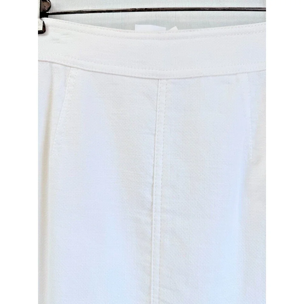 NWT Diane von Furstenberg Ivory Zip Front A-Line Midi Skirt Linen Cotton Sz 6